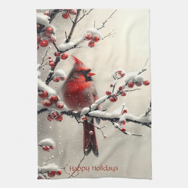 Christmas Red Cardinal Kitchen Towel (Vertical)
