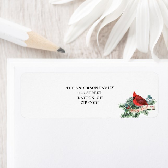 Christmas Red Cardinal  Return Address Label (Insitu)