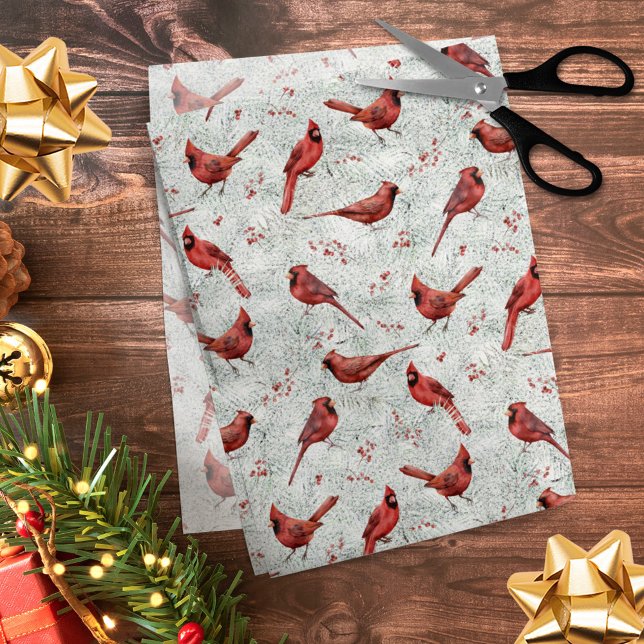 Christmas Red Cardinal Snowy Pine Pattern Tissue Paper (Creator Uploaded)