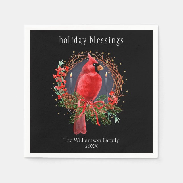 Christmas Red Cardinal Yule Solstice Boho Holiday Napkin (Front)