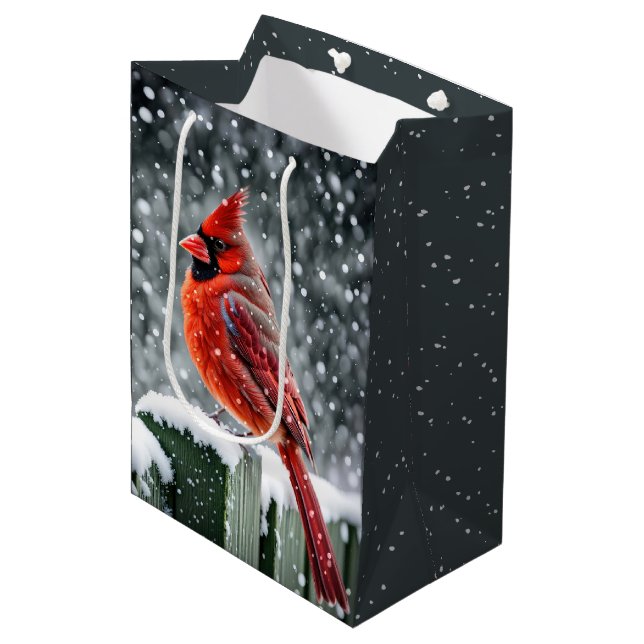 Christmas Red Cardinals In Snowflakes Medium Gift Bag (Front Angled)