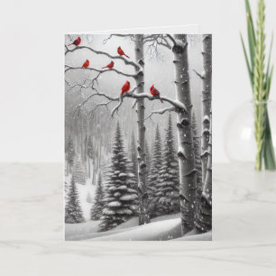 Christmas Red Cardinals In Winter Forest Holiday Card