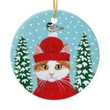 Christmas Red Cat Bird Winter ornament