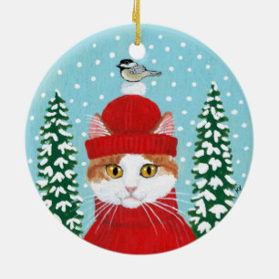Christmas Red Cat Bird Winter ornament