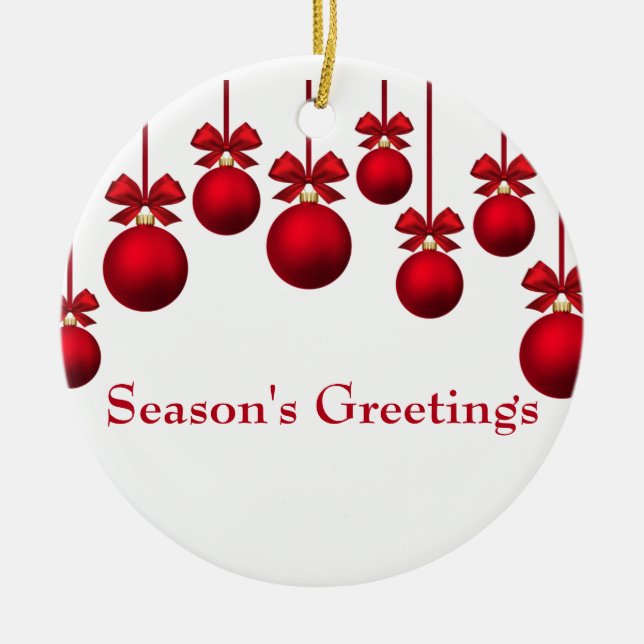 Christmas Red Christmas Balls with Ribbon Ceramic Ornament (Front)
