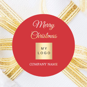 Christmas red corporate logo classic round sticker