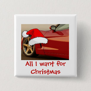 Christmas Red Corvette 15 Cm Square Badge