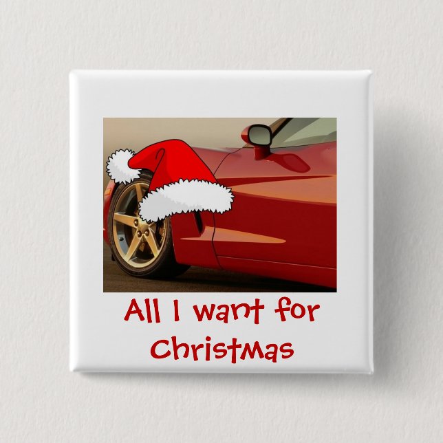 Christmas Red Corvette 15 Cm Square Badge (Front)