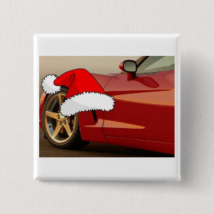 Christmas Red Corvette 15 Cm Square Badge