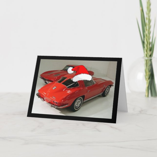 Christmas Red Corvette Classic Split Window Holiday Card (Front)