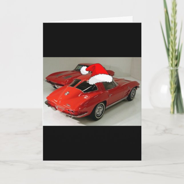 Christmas Red Corvette Classic Split Window Holiday Card (Front)