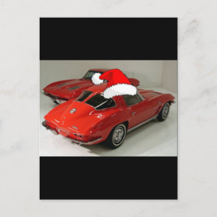 Christmas Red Corvette Classic Split Window Holiday Postcard
