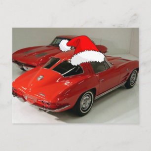 Christmas Red Corvette Classic Split Window Holiday Postcard