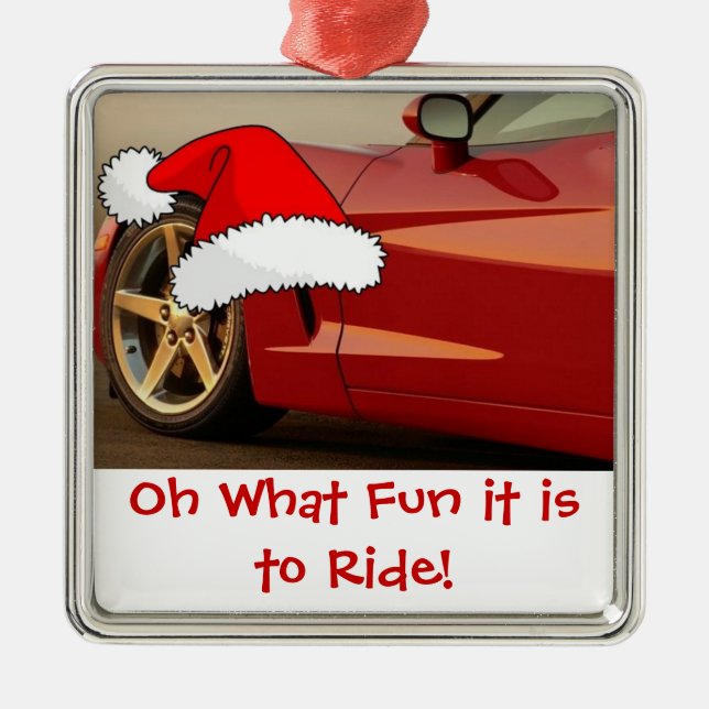 Christmas Red Corvette Gifts Metal Ornament (Front)