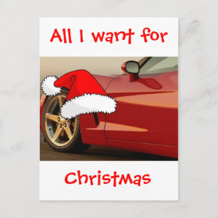 Christmas Red Corvette Holiday Postcard