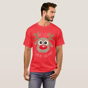 Christmas Red Cute Cartoon Reindeer Fun T-Shirt