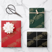 Christmas red dark green black gold Santa's sleigh