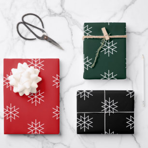 Christmas red dark green black white snowflakes wrapping paper sheet