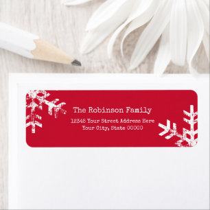 Christmas Red Distressed White Snowflake Holiday Return Address Label