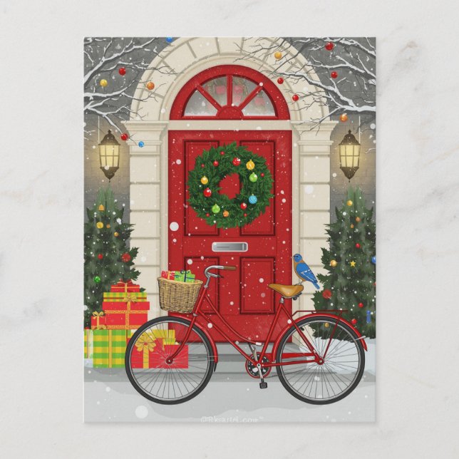 Christmas Red Door Bicycle Holiday Gifts Scene (Front)