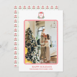 Christmas Red Door Monogram Photo Grandmillennial Holiday Card