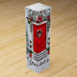 Christmas Red Door Wine Box<br><div class="desc">Christmas decorations and Christmas Trees surround a red front door. Snow is on the ground. The text is optional. Hide the layer if you do not want text. You can change to font style,  colour,  etc.</div>