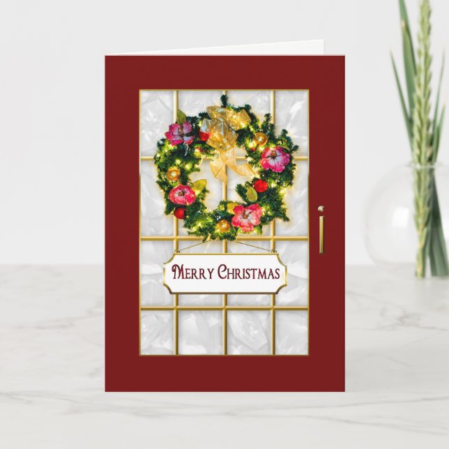 Christmas - Red Door/Wreath Holiday Card (Front)