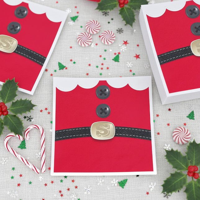 Christmas Red Elf Monogram Holiday Party Napkins (For Santa Parties - add your initial)