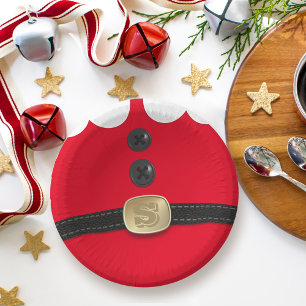 Christmas Red Elf Santa Suit Holiday Party Paper Plate