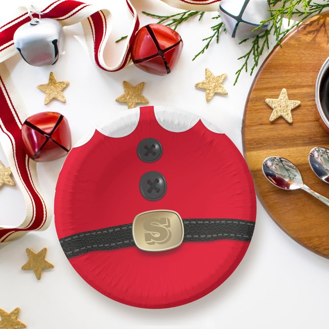 Christmas Red Elf Santa Suit Holiday Party Paper Plate (Creator Uploaded)