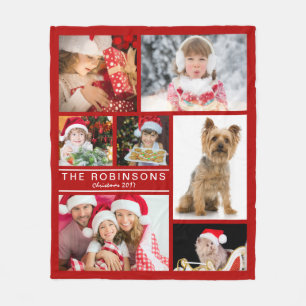 Christmas Red Family Photo Collage DYI Template Fleece Blanket