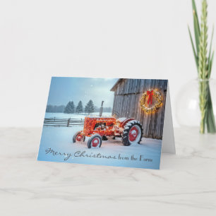Christmas Red Farm Tractor In Snow Card