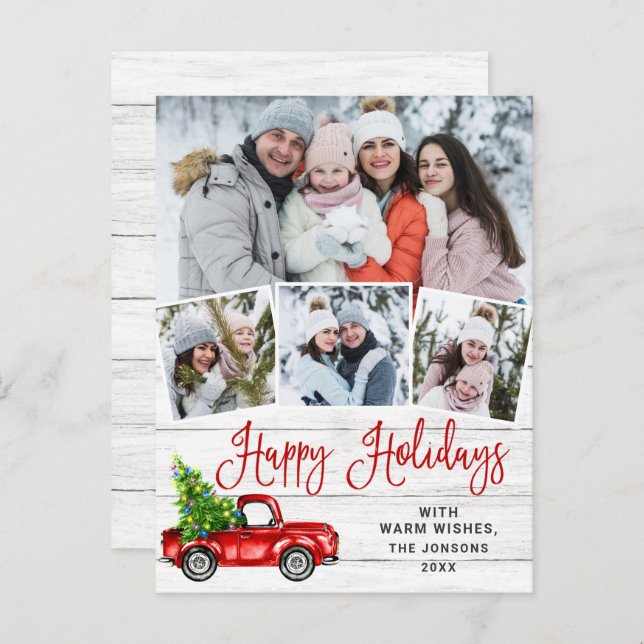 Christmas Red Farm Truck 4 Photo Holiday Card (Front/Back)