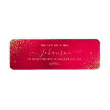 Christmas Red+Faux Gold Glitter Return Address