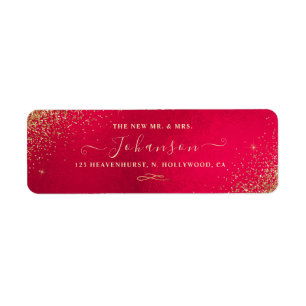 Christmas Red+Faux Gold Glitter Return Address Label