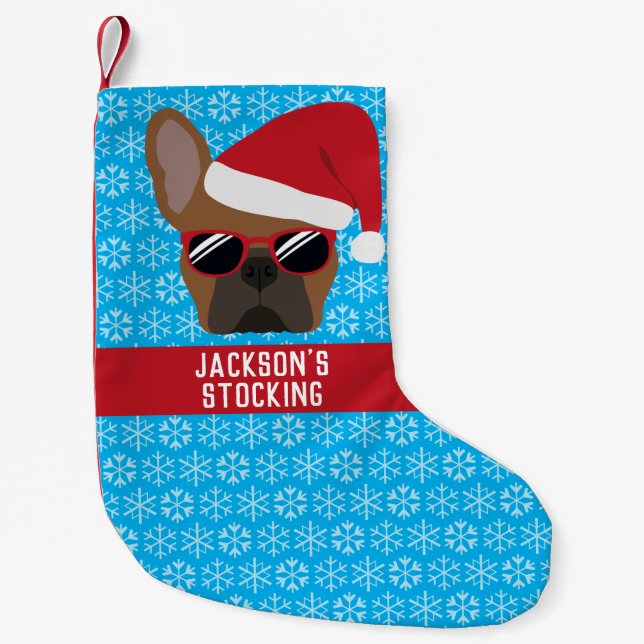 Christmas Red Fawn French Bulldog Small Christmas Stocking (Front)