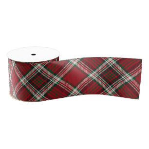 Christmas Red Festive Argyle Tartan Plaid Pattern Grosgrain Ribbon