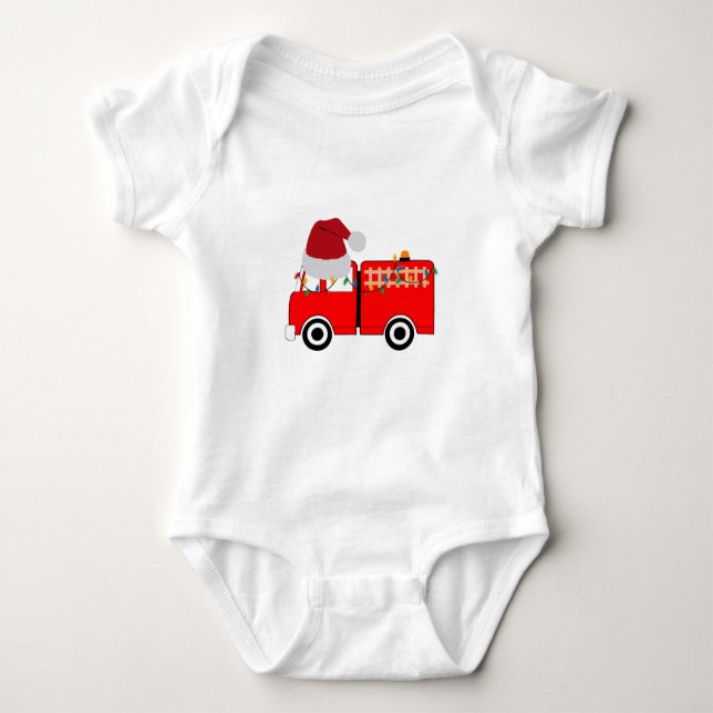 Christmas Red Fire Truck  Baby Bodysuit (Front)