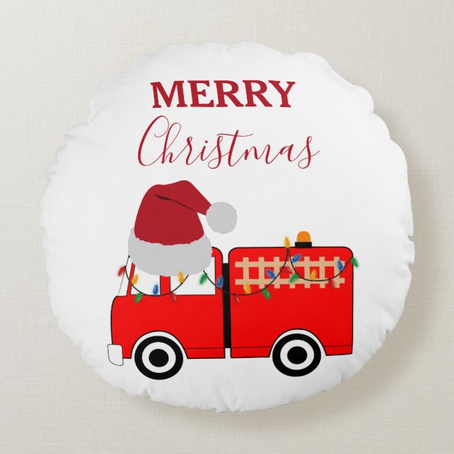 Christmas Red Fire Truck   Round Cushion (Front)
