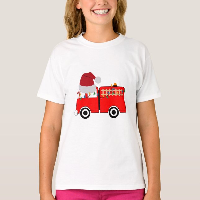 Christmas Red Fire Truck  T-Shirt (Front)