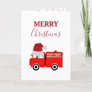 Christmas Red Fire Truck Xmas Holiday Card