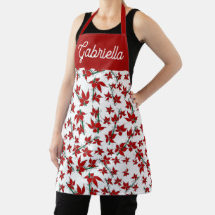 Christmas red floral botanical apron