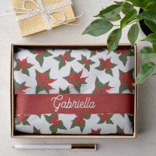 Christmas red floral botanical custom name tissue paper