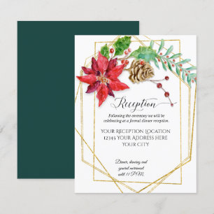 Christmas Red Floral Gold Green Geometric Wedding Invitation