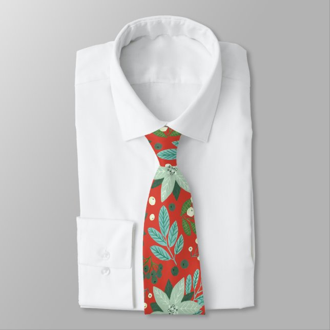 Christmas Red Floral Holiday Tie (Tied)