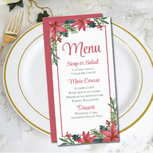 Christmas Red Floral Poinsettia Wedding Menu