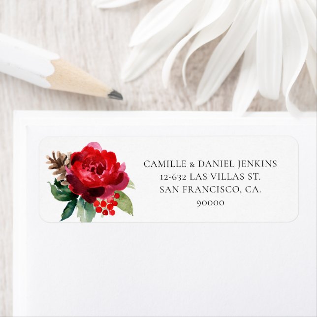 Christmas Red Floral Return Address Label (Insitu)