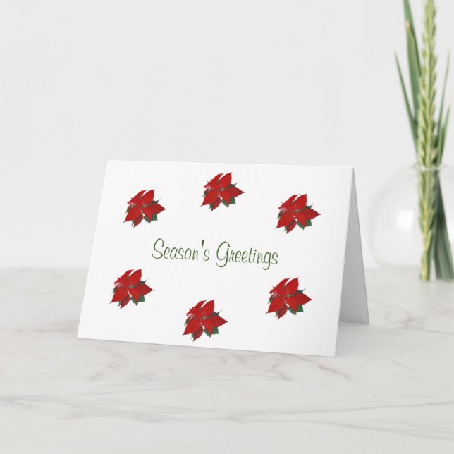 Christmas Red Floral Seasons Greetings Holiday Card (Front)