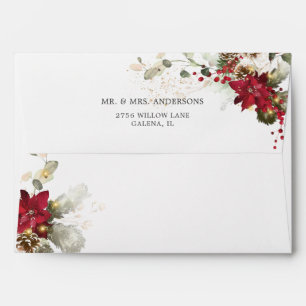 Christmas Red Floral Wedding Invitation Envelope