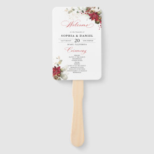 Christmas Red Floral Wedding Program Hand Fan